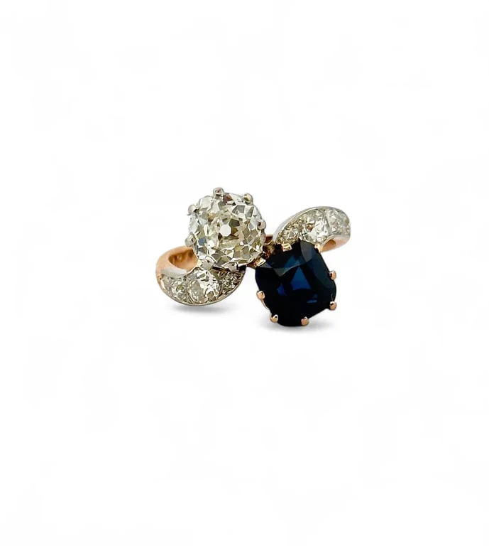 Antique ring Toi & Moi with natural Siam sapphire and diamonds - Image 3