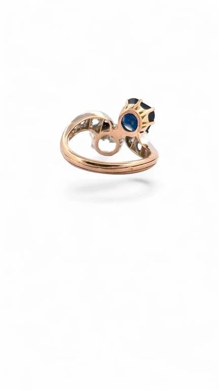 Antique ring Toi & Moi with natural Siam sapphire and diamonds - Image 6