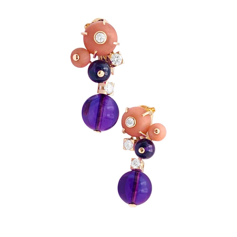 Earrings Cartier "Délices de Goa" in rose gold, amethysts, diamonds and coral. - Image 4
