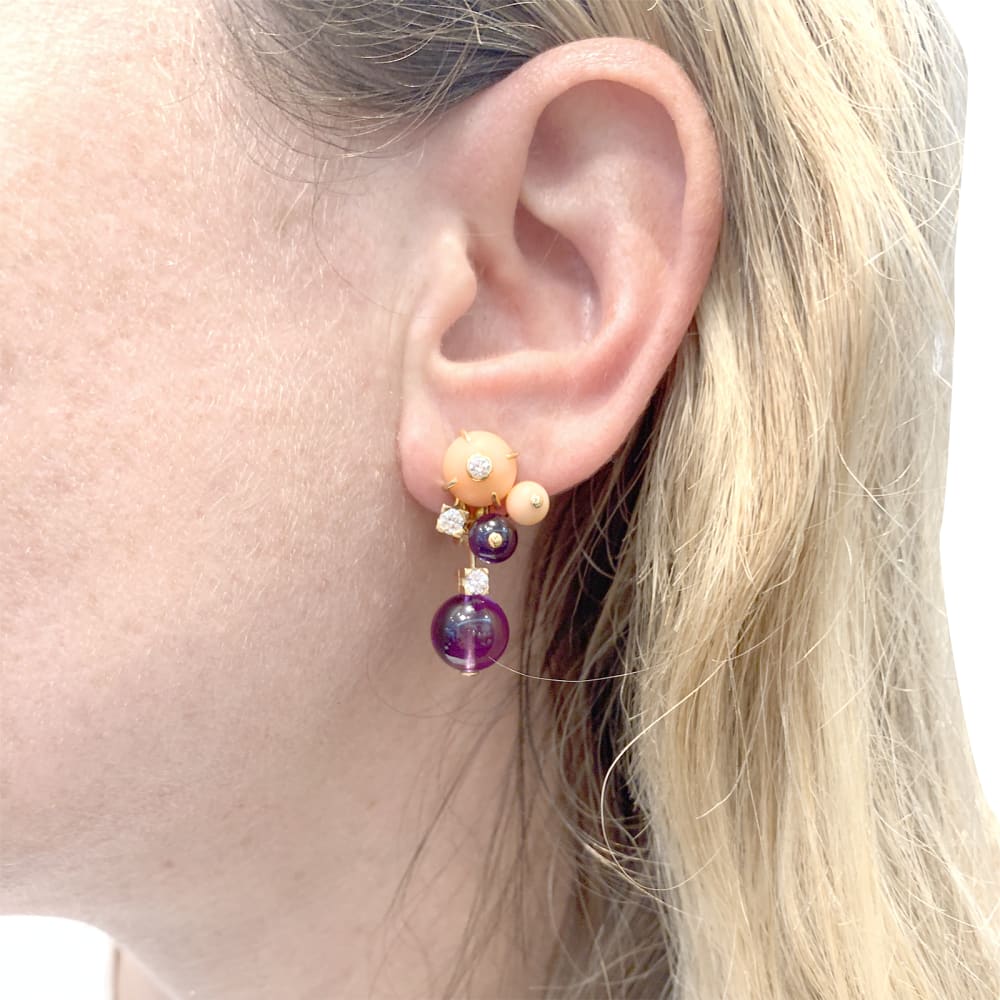 Earrings Cartier "Délices de Goa" in rose gold, amethysts, diamonds and coral. - Image 6