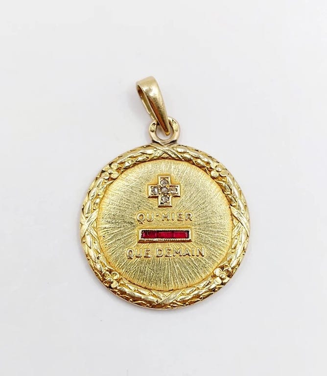 Augis - Love medal pendant 23 mm in 18k gold with diamond and ruby  - Image 10
