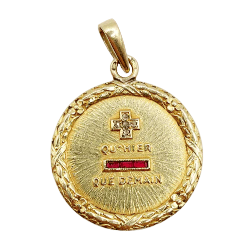 Augis - Love medal pendant 23 mm in 18k gold with diamond and ruby  - Image 11