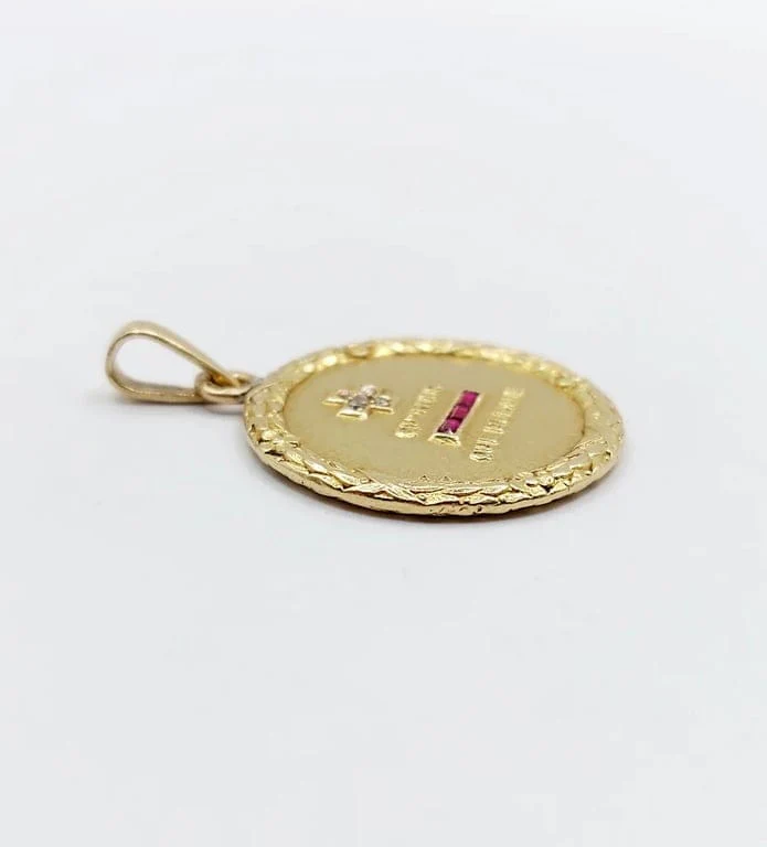 Augis - Love medal pendant 23 mm in 18k gold with diamond and ruby  - Image 5