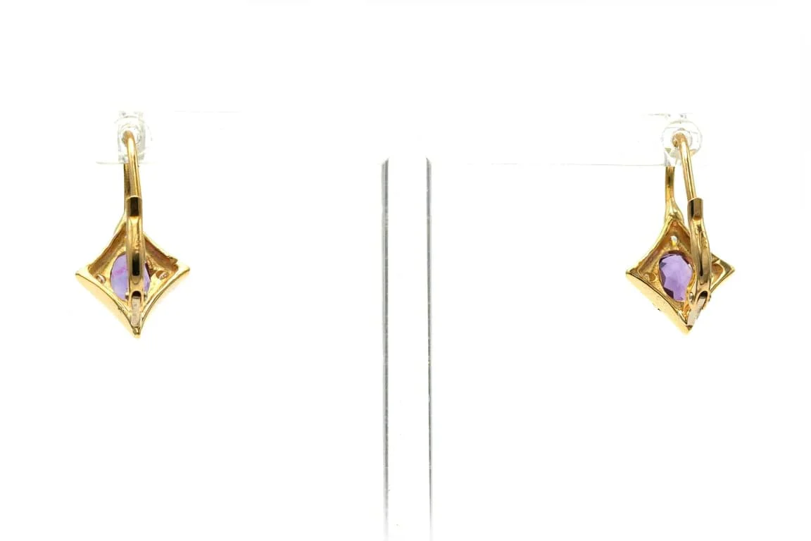 18-carat yellow gold earrings with amethysts, brilliant-cut diamonds - Image 5