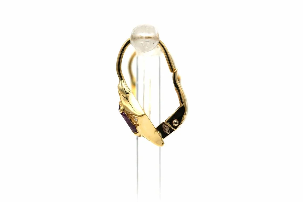 18-carat yellow gold earrings with amethysts, brilliant-cut diamonds - Image 6