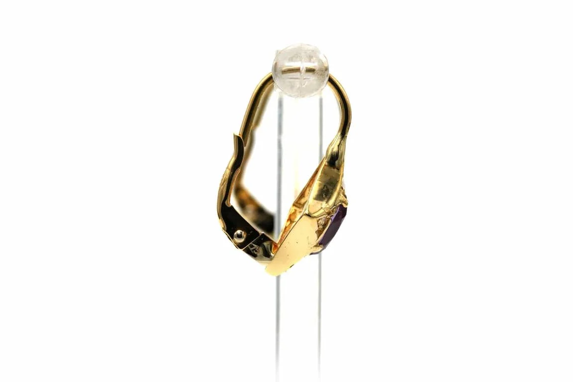 18-carat yellow gold earrings with amethysts, brilliant-cut diamonds - Image 7