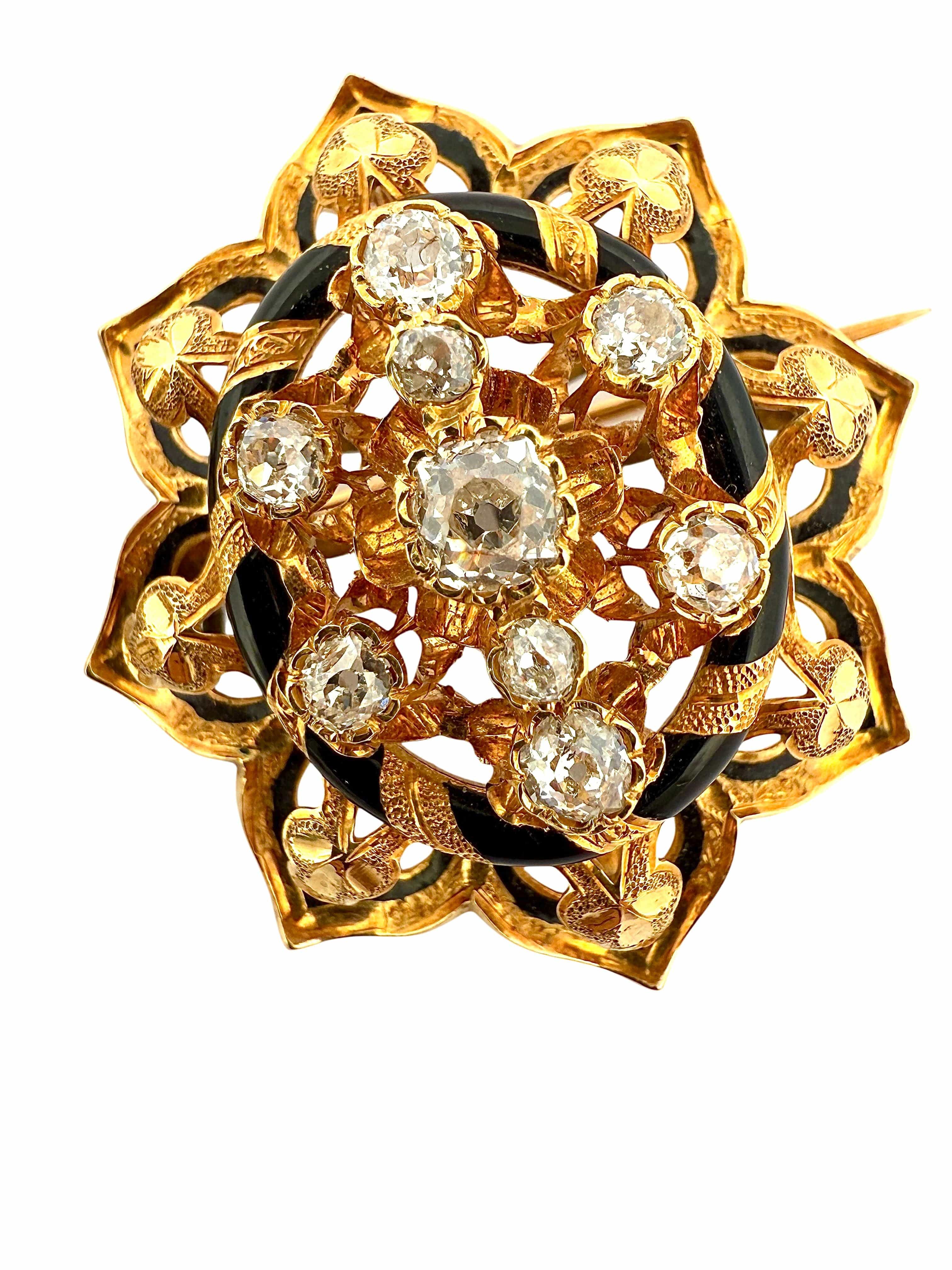 Exceptional transformable set 19th century – 18k gold, black enamel and old-cut diamonds - Image 6