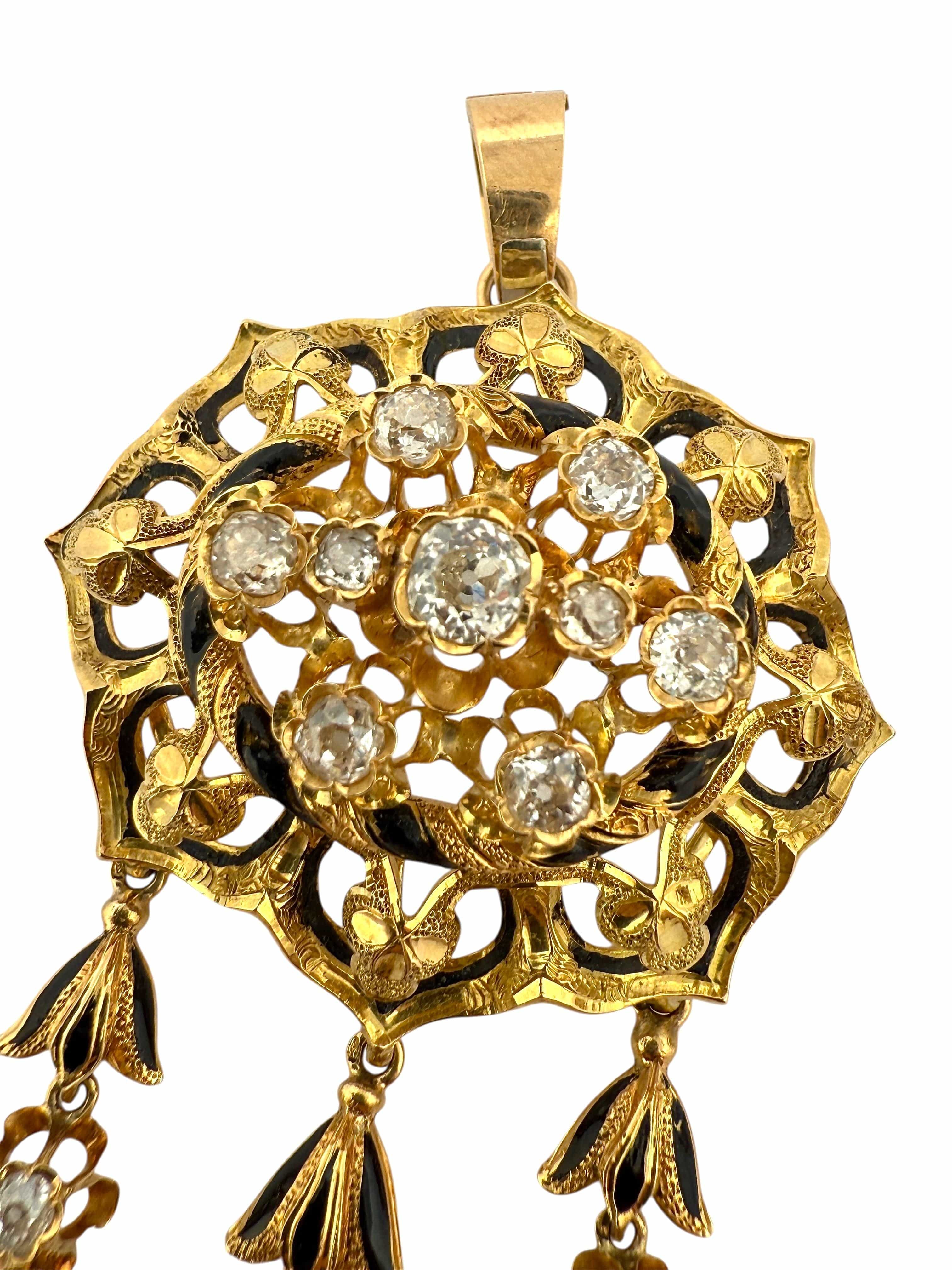 Exceptional transformable set 19th century – 18k gold, black enamel and old-cut diamonds - Image 7