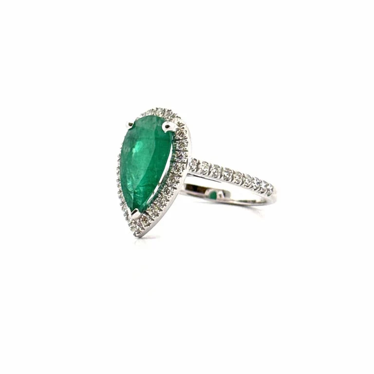 White gold ring, emerald and diamonds - Image 3