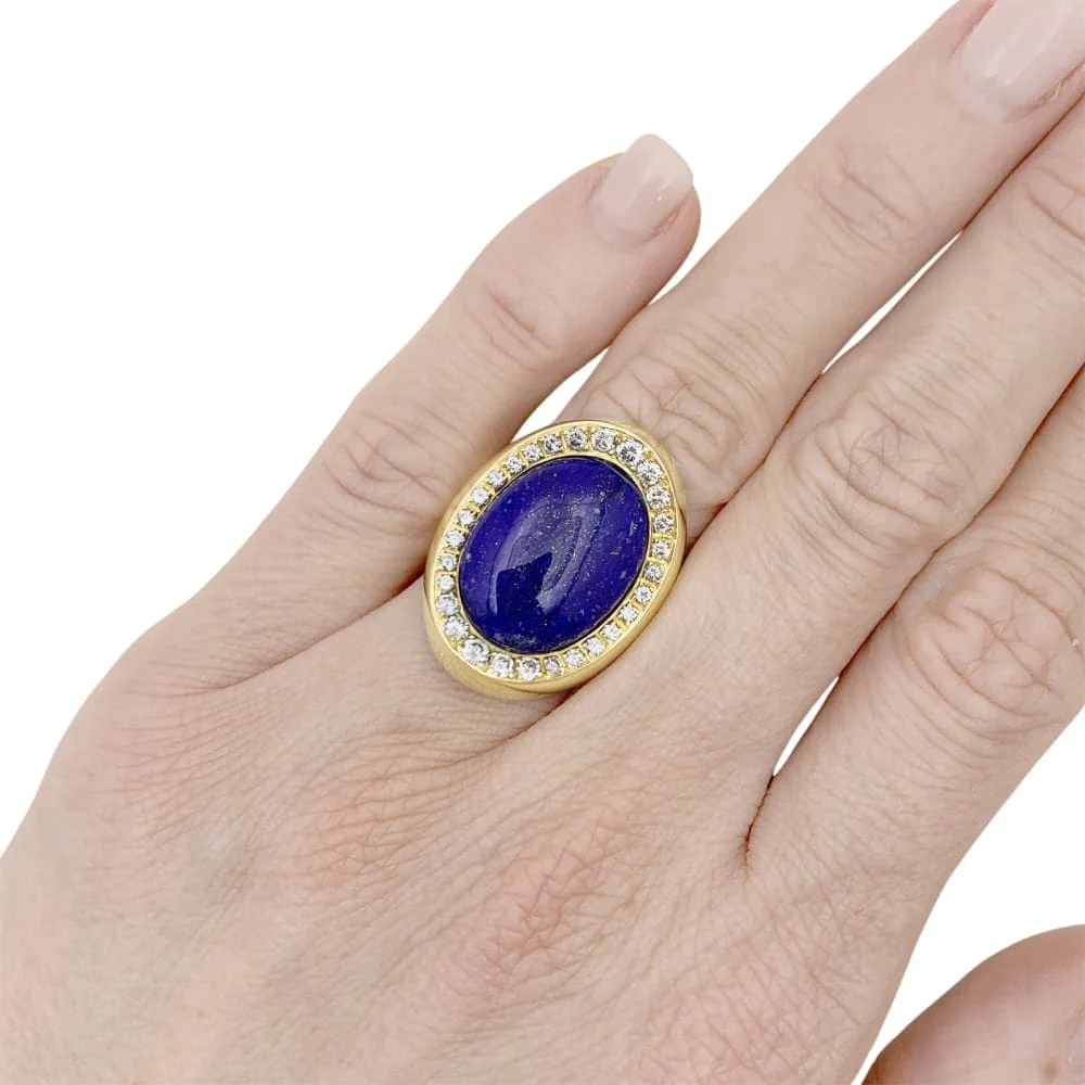 Aldebert ring, yellow gold lapis-lazuli and diamonds.35055A - Image 6