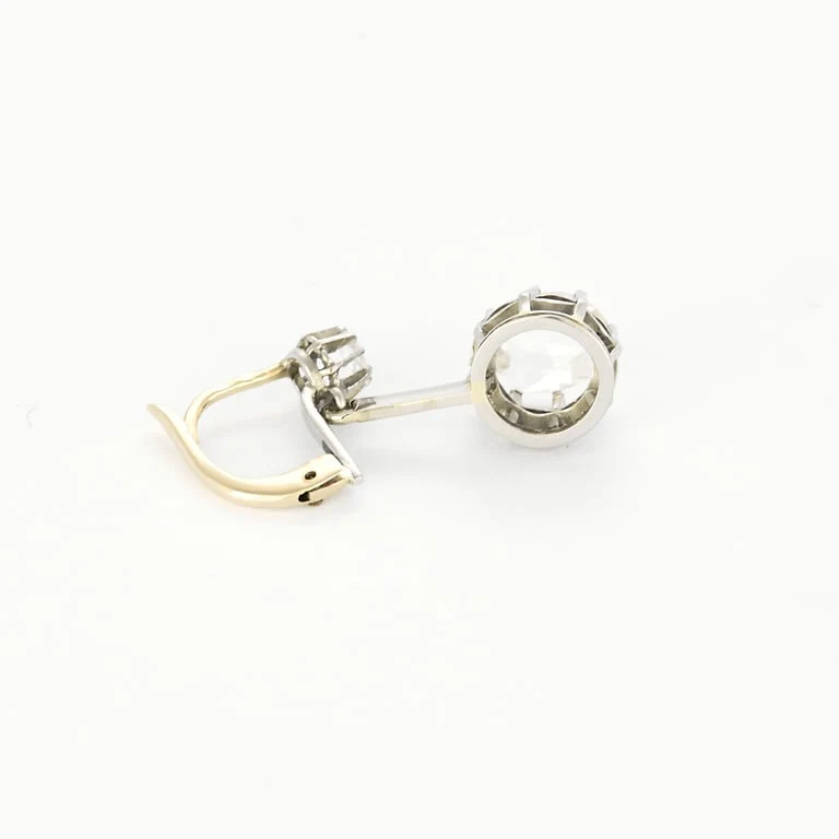 Pair of sleeper earrings in yellow gold and white gold, rose-cut diamonds - Image 4