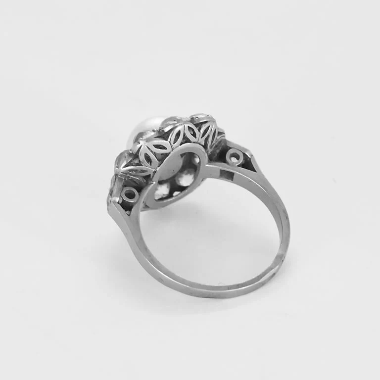 Rare Ring Daisy in platinum, fine pearl and diamonds - Image 5