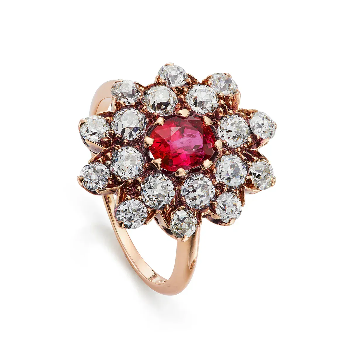Victorien - 14 ct yellow gold cluster ring with rubies and diamonds - Image 3